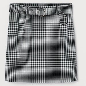 Divided by H&M Black & White Checked Preppy Plaid Belted Mini Skirt Size 2